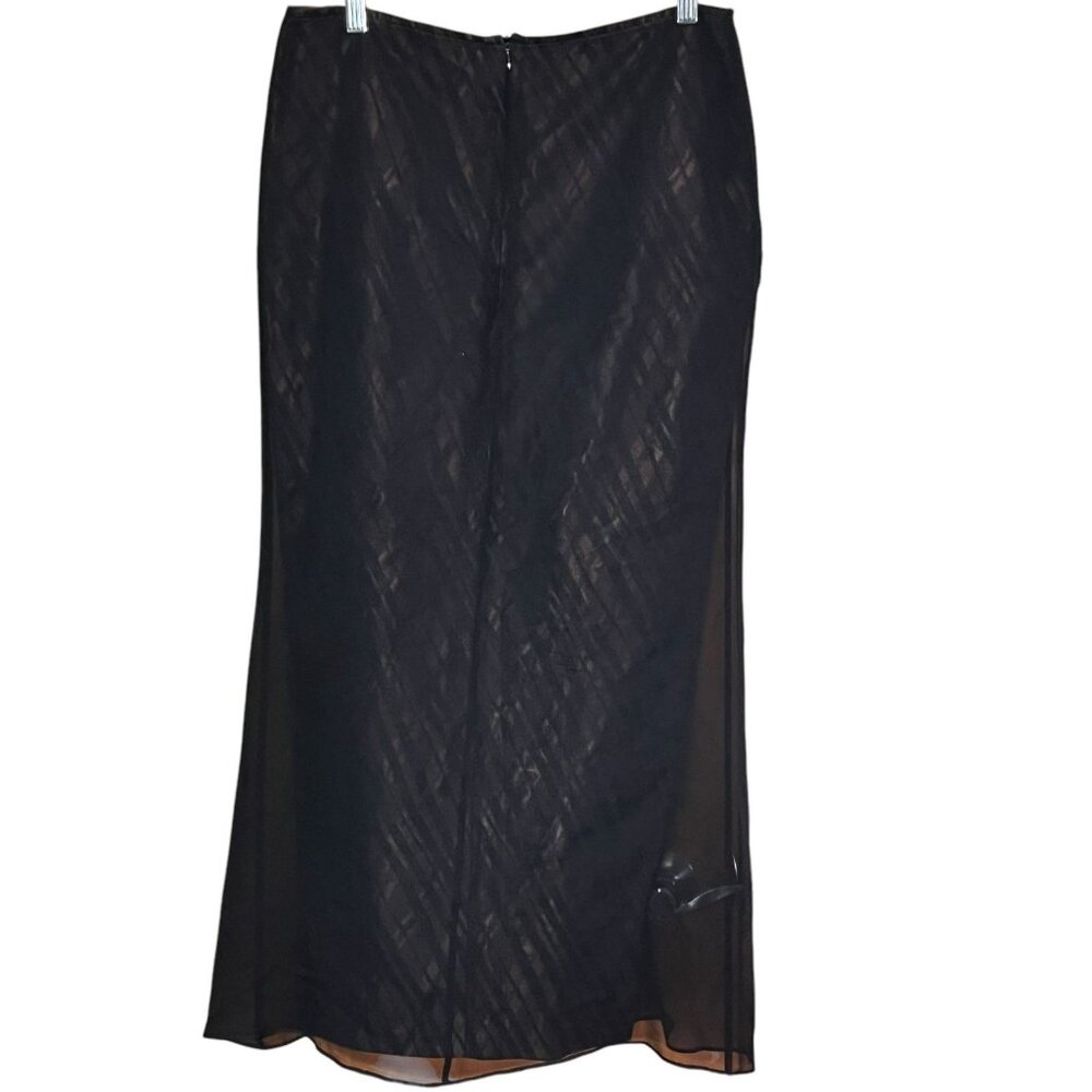 Vtg Wmn's Maxi Straight Skirt Bronze Plaid w/ Black Chiffon Steampunk Whimsigoth